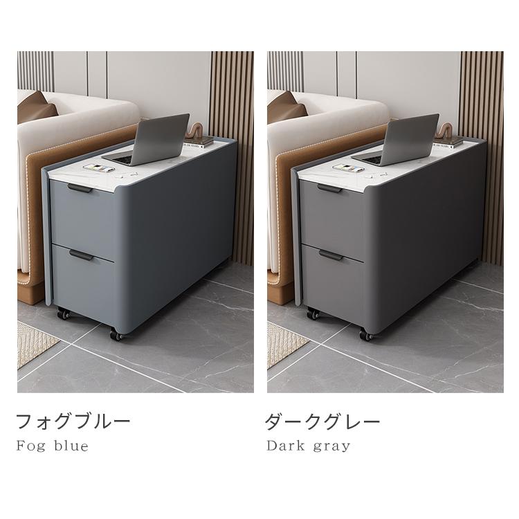 ナイトテーブル 大理石柄 30×80×55cm キャスター付き セラミック天板