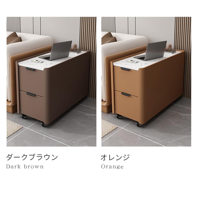 ナイトテーブル 大理石柄 30×80×55cm キャスター付き セラミック天板