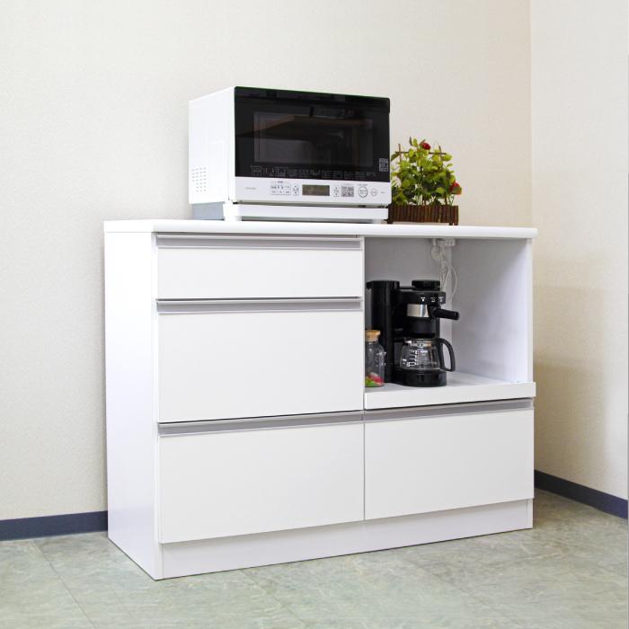 日本製 信頼 キッチンカウンター レンジ台 作業台 幅120cm モイス キッチン収納 完成品 すっきり スタイリッシュ おしゃれの画像