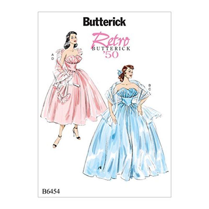 Butterickレトロ 1950年代 フリルドレスとショールの型紙セット サイズ Us6 8 10 12 14 B6454 代引き手数料無料