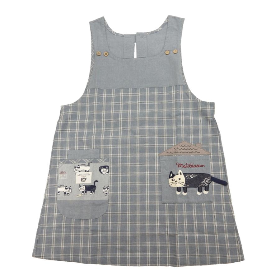 クスグル] ねこまるけ エプロン ネコ 首ボタン・腰ひも 保育士 22-5031