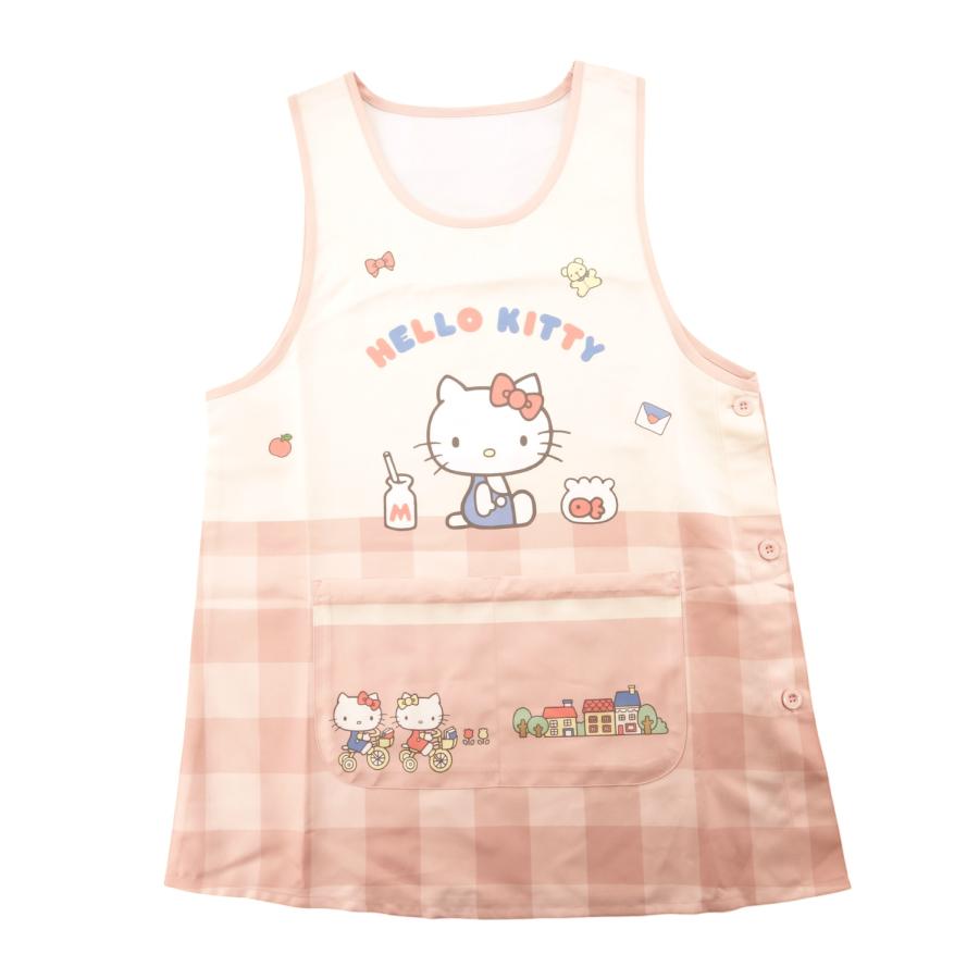 ハローキティ エプロン 転写 サイドボタン 保育士 キャラクター ピンク