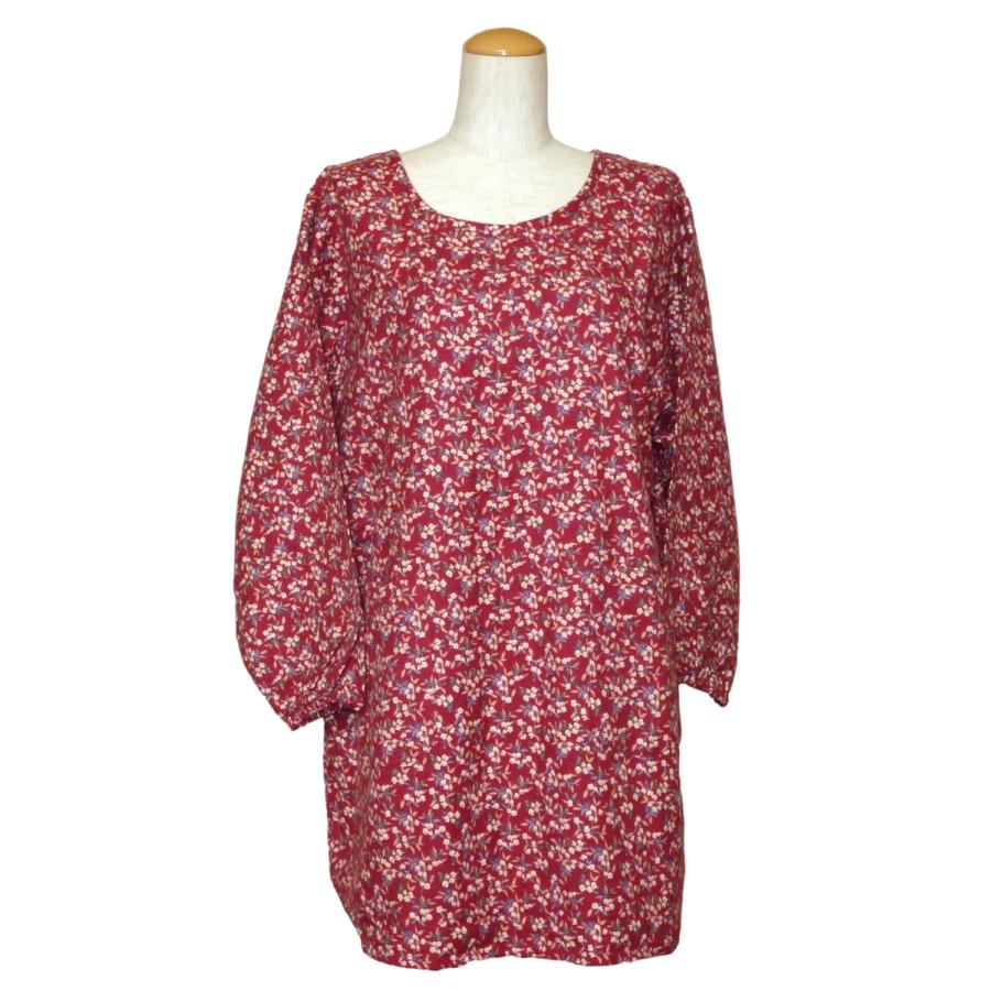 三渡産業] 花柄 暖かい割烹着 起毛素材 保育士 エプロン レッド