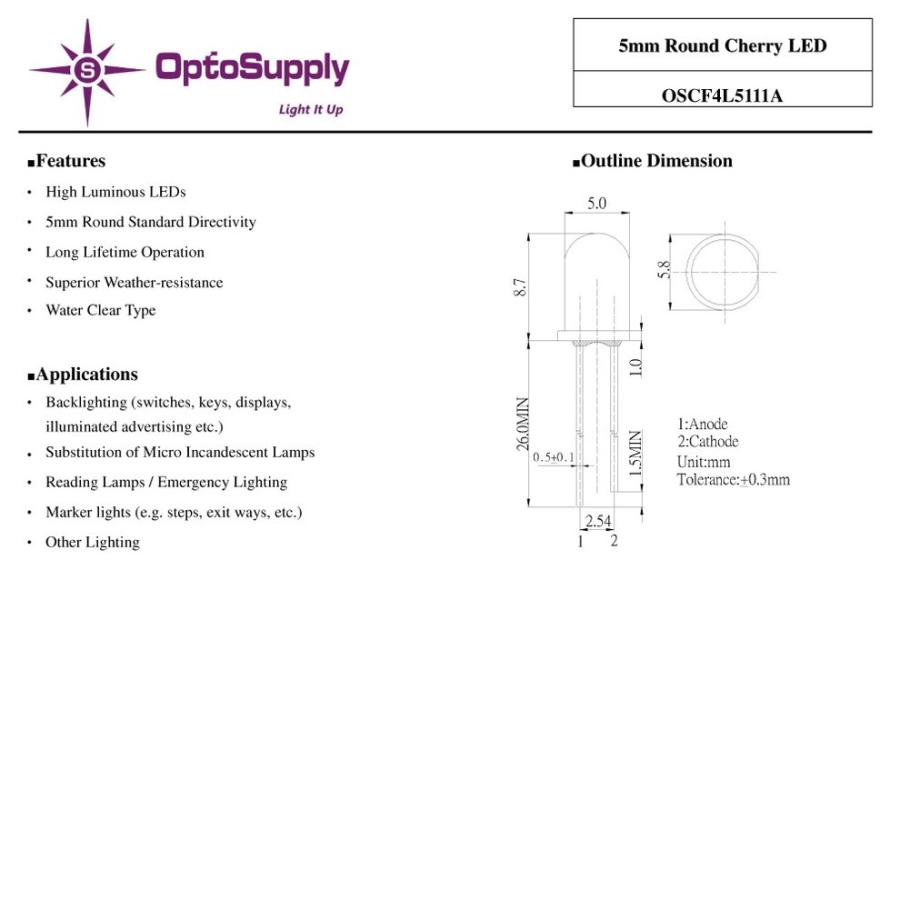 LED 砲弾型 5mm Cherry OptoSupply 30mA 15deg OSCF4L5111A 20個 :1837-20:Kaito  Shop - 通販 - Yahoo!ショッピング
