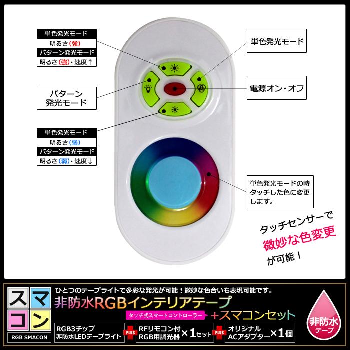 4本セット 非防水 RGB LEDテープライト RF調光器 【シームレス】 対応電源付き