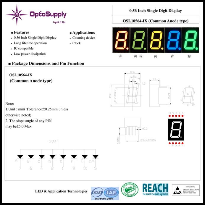 青色 7セグメント LED表示器 アノードコモン 470nm OSL10564-IB OptoSupply 1個｜kaito-shop｜04