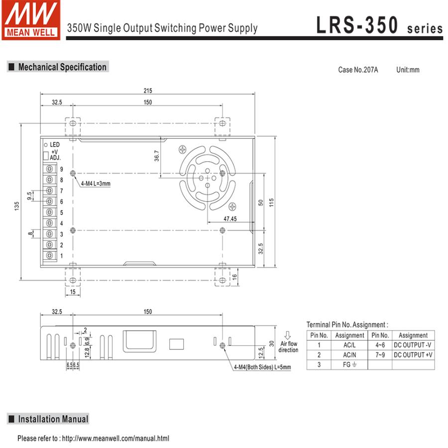 スイッチング電源 24V 14.6A 350.4W 直流安定化電源 Meanwell LRS-350-24 メタル製｜kaito-shop｜05