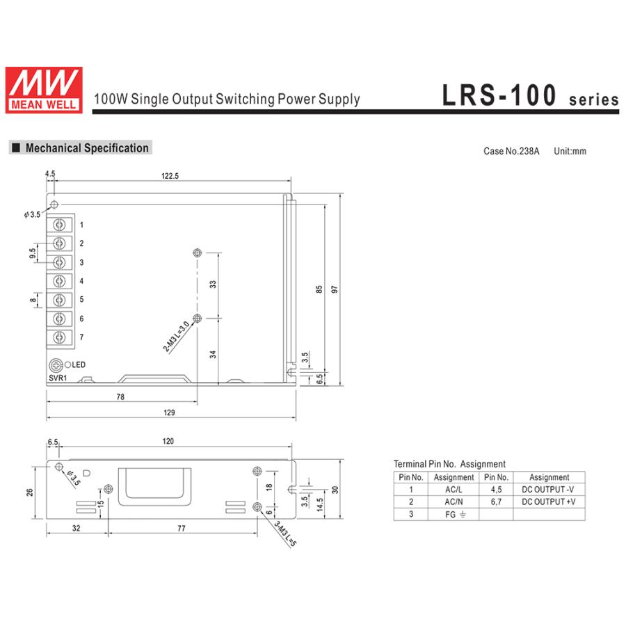 スイッチング電源 12V 8.5A 102W 直流安定化電源 Meanwell LRS-100-12 メタル製｜kaito-shop｜05