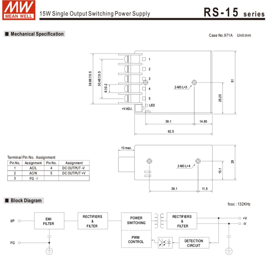 スイッチング電源 48V 0.35A 16.8W 直流安定化電源 Meanwell RS-15-48 メタル製｜kaito-shop｜03