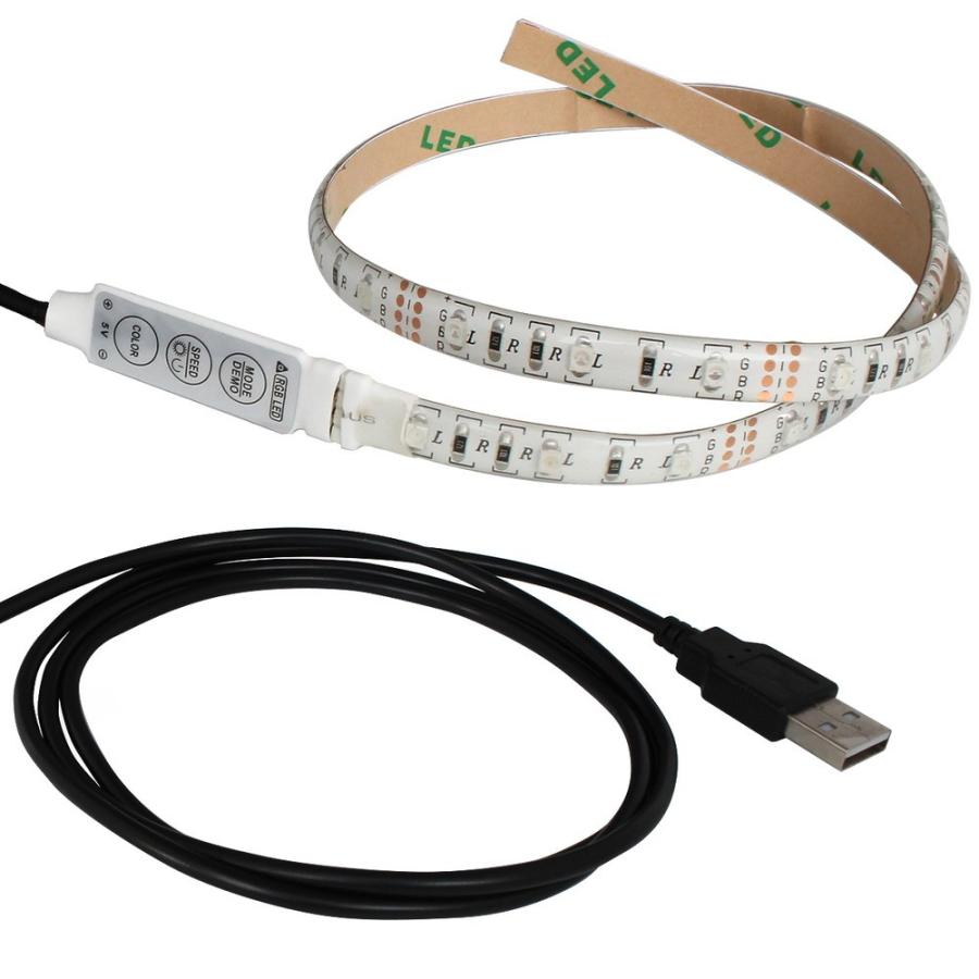 USB 防水 流れる LEDテープライト RGB カラフル ミニ調光付き 50cm