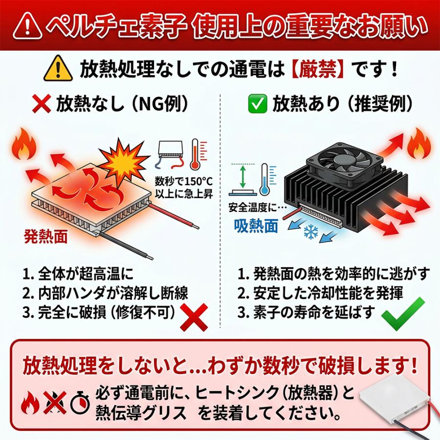 ペルチェ素子 TEC1-12706 40mmx40mm 6A 冷却 加熱 保冷 保温 : Kaito