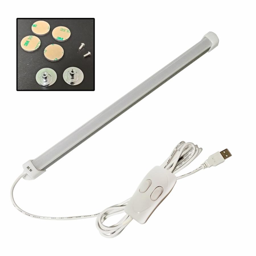 8042(1個) USB 5V LEDバーライト 35cm(白/電球色) on/offスイッチ一体型 / ケーブル2m (固定用ビス・両面テープ付き)｜kaito-shop