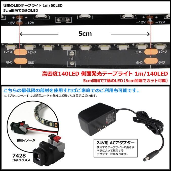 LEDテープライト 防水 24V 120cm 側面発光 8mm幅 1チップ 黒ベース ケーブル1.5m 両端子｜kaito-shop｜06