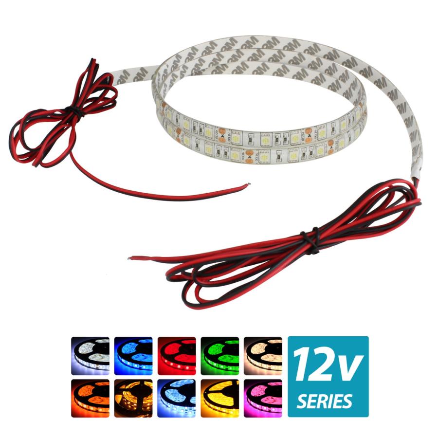 LEDテープライト 防水 12V 30cm 3チップ 白ベース ケーブル1.5m 両端子