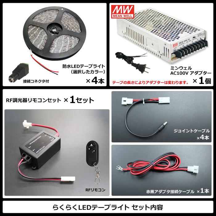 防水3チップ LEDテープライト(RoHS対応) 調光器 対応アダプター付き