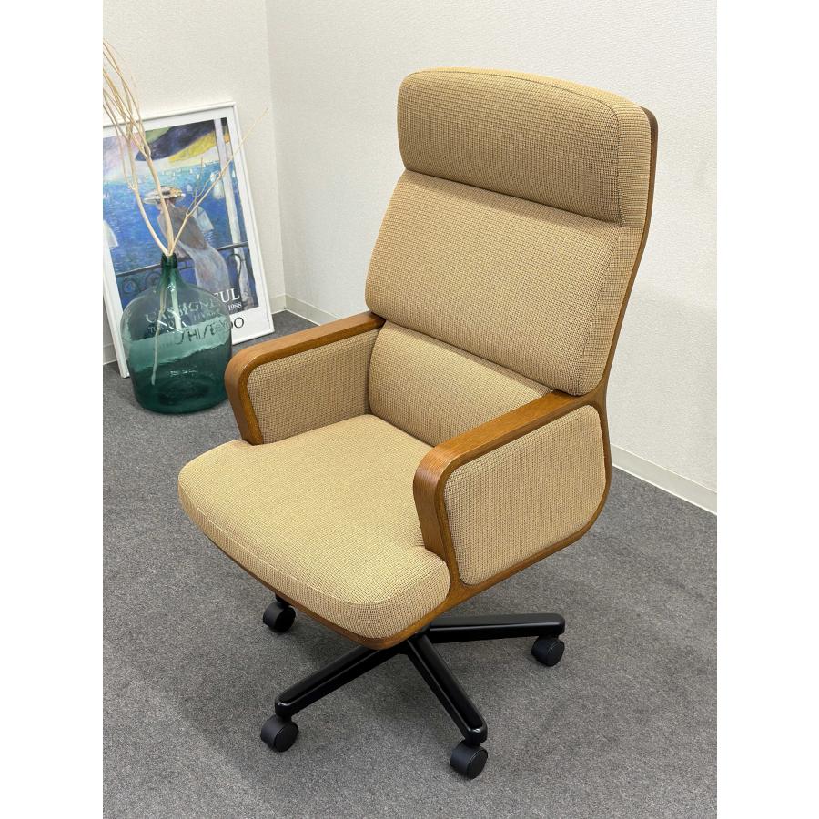 美品□天童木工/Tendo□ワーキングチェア T-3210NA-CH チェリー色 布 