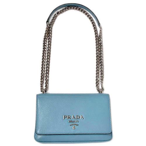 プラダ バッグ 1BD144 PRADA 2WAY ショルダーバッグ ミニ SVロゴ アストラーレ カーフブルー シルバー金具 新品