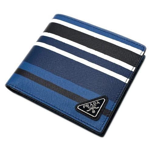 ホットセール プラダ 財布 2MO513 PRADA 二つ折り カーフブルーxマルチ