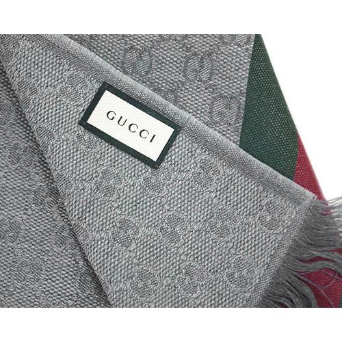 グッチ ストール 544620-1266 GUCCI スカーフ GGパターン+ウェビング レッド×グリーン ウール/シルク グレー｜kaitsukedoh｜07