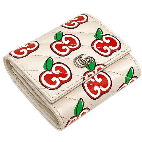 グッチ 財布 598629-9086 GUCCI 二つ折り GGアップル GGマーモント キルティング カーフ オフホワイト/レッド