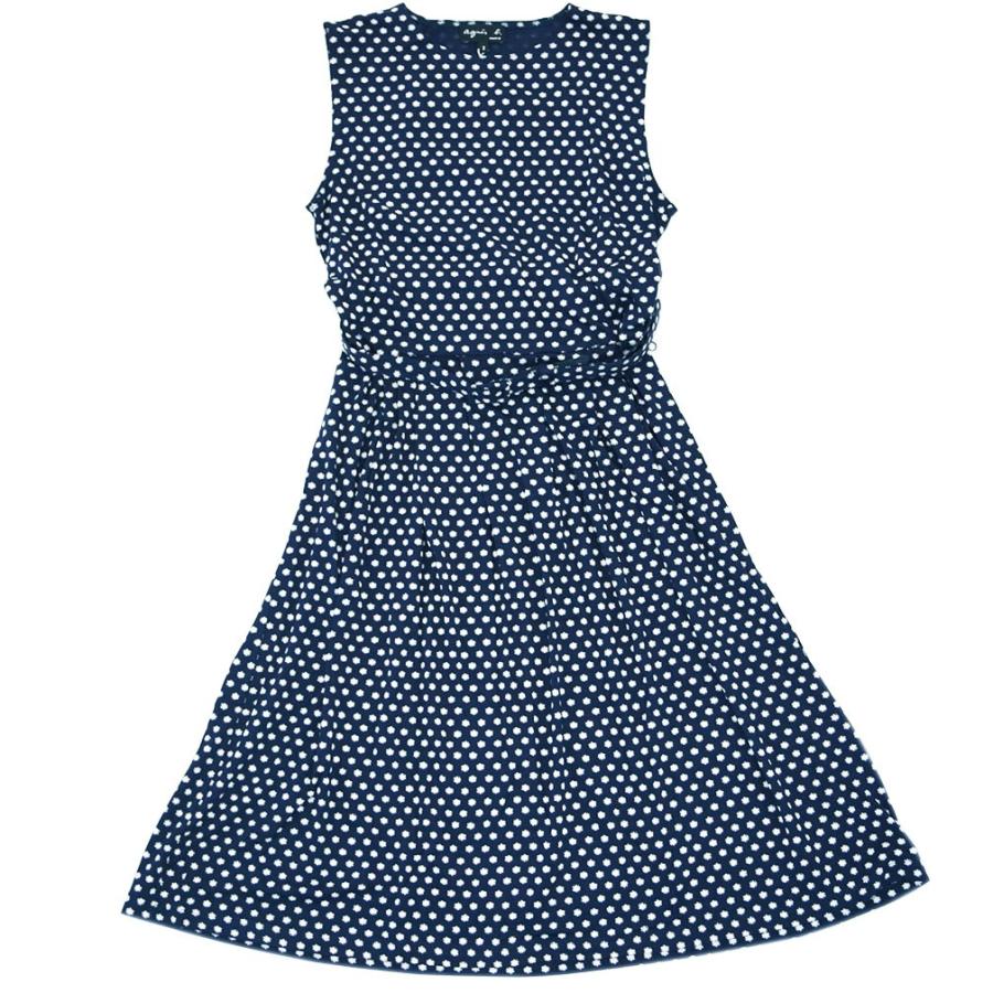 代引き手数料無料 アニエスベー ワンピース Qb96 Jcp2 Agnes B レディース ラウンドネック ノースリーブ レーヨン プリント ネイビー ホワイト サイズ3 即納 最大半額 Www Newmatic Ae