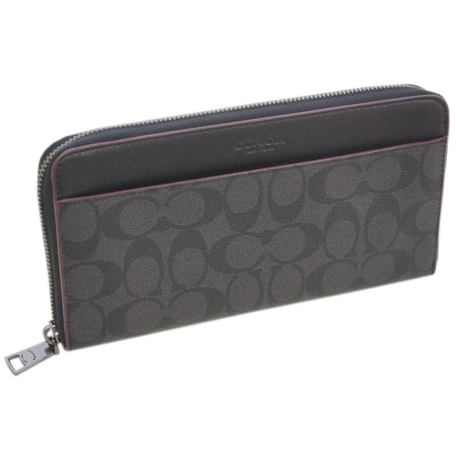 COACH シグネチャー ジップ メンズ 長財布 マホガニー 茶色 100%正規品