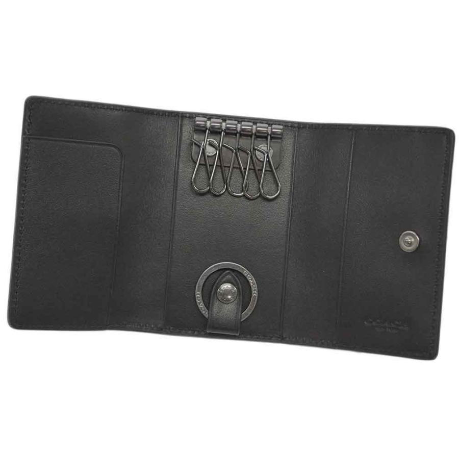 COACH コーチ ５リング レザー ブラック キーケース クロスグレイン