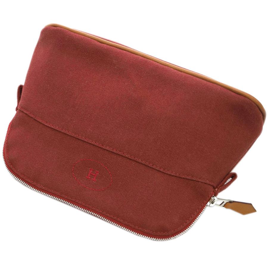 HERMES レッド キャンバスポーチ HERMES ボリードポーチ25 ポーチ キャンバス レディース レッド