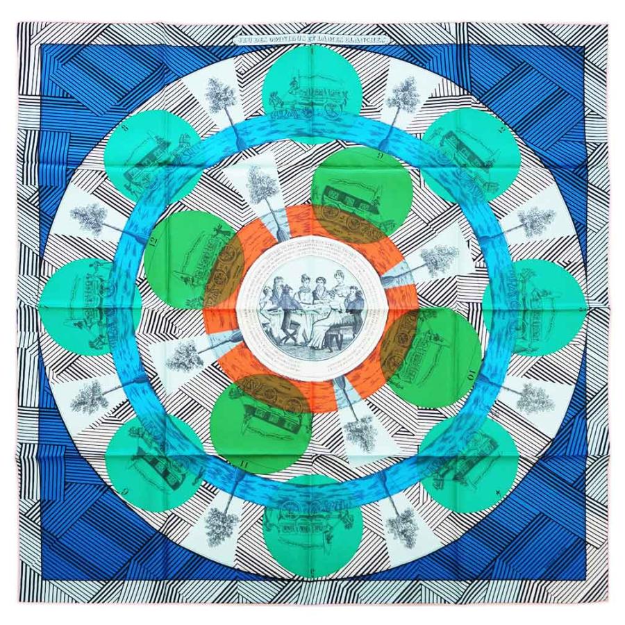 エルメス スカーフ H003173S02 HERMES ソルド カレ 90 シルク JEU DES OMNIBUS ブルー 新品