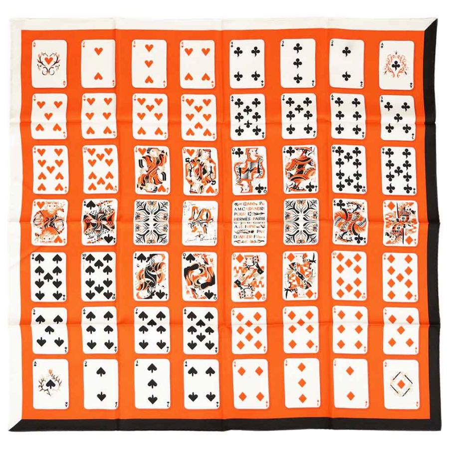 エルメス スカーフ H003169S HERMES ソルド カレ 90 シルク JEU DE CARTES オレンジ 20119 新品｜kaitsukedoh