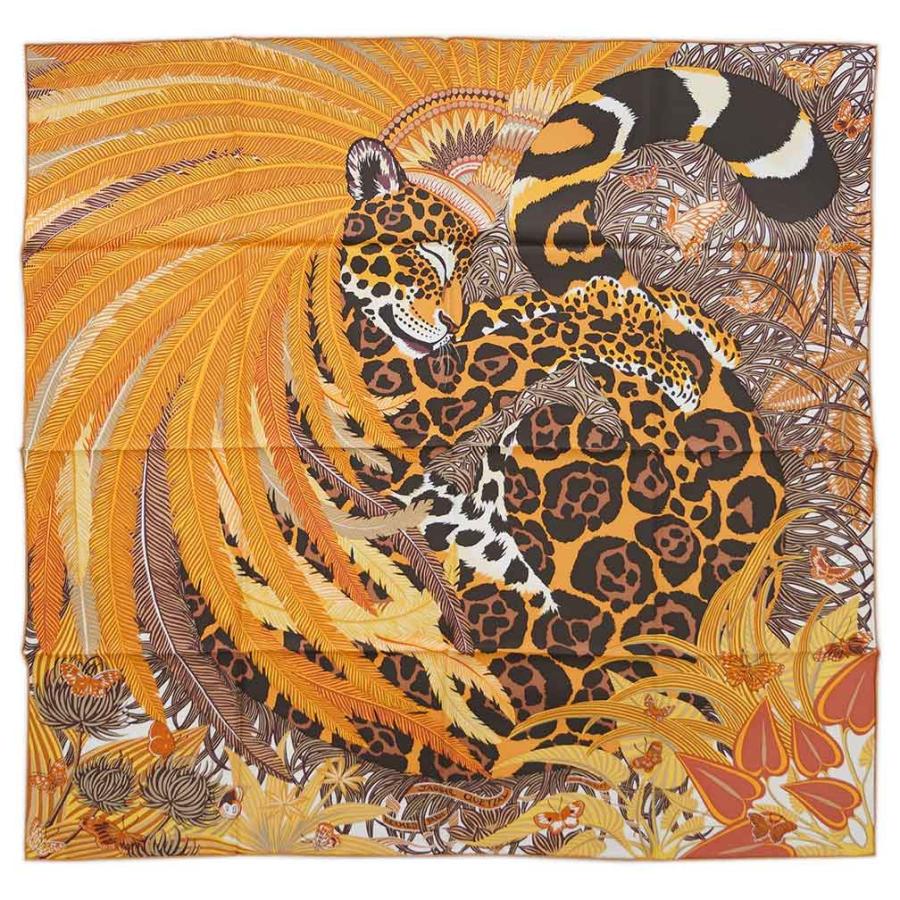 エルメス スカーフ H003168s04 Hermes ソルド カレ ツイル シルク100 90cms Jaguar Quetzal イエロー ダークブラウン 20136 Www Cholarisk Com