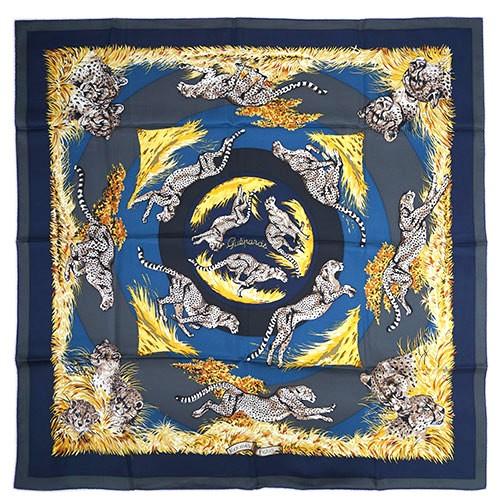 即納 最大半額 エルメス スカーフ Hermes ソルド カレ ツイル シルク100 90cms Guepards グレー ネイビー イエロー 正規品 Compte Ecogouabo Com