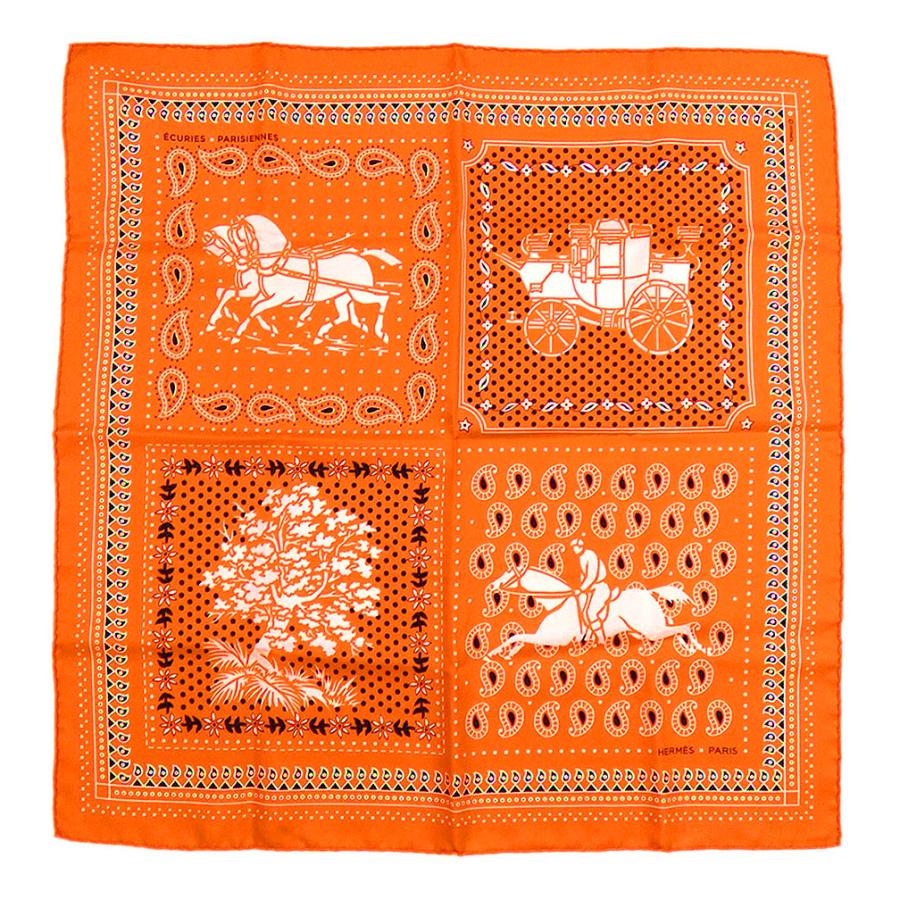 エルメス スカーフ HERMES カレ55 シルク ドット ホース オレンジxホワイト 00422 JJS00422買付道JJブランド