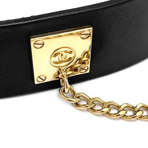 CHANELレザーゴールド金具チェーンベルトレディースメンズブラック 