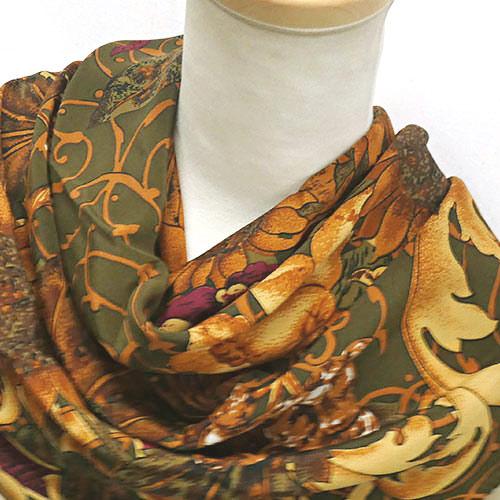 CHANEL シフォン スカーフ カメリア ココマーク 花柄 グリーン