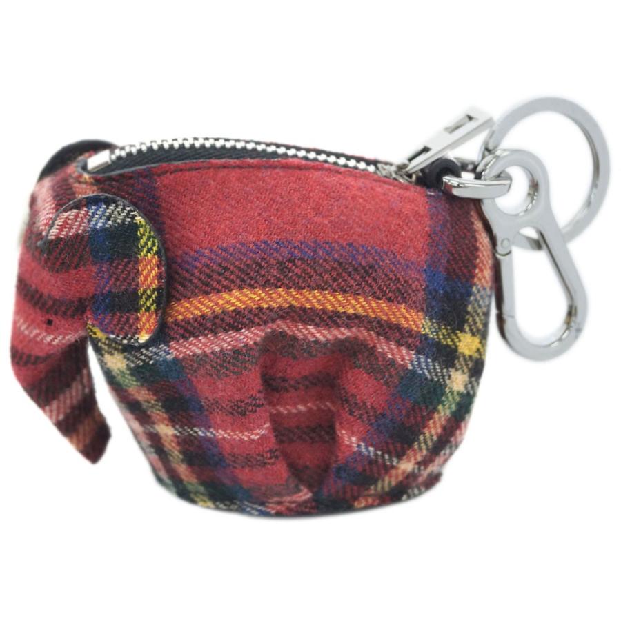 ロエベ コインケース LOEWE 小銭入れ キーリング付き アニマル ゾウコインケース タータンチェックレッド シルバー金具