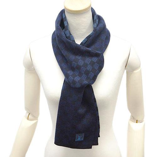 ルイヴィトン マフラー M77047 エシャルプ・プティ ダミエ ブルー