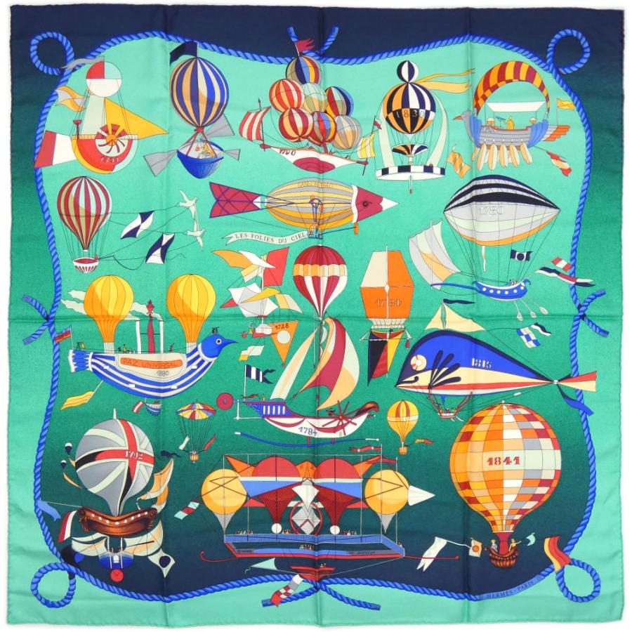エルメス スカーフ HERMES カレ90 シルク LES FOLIES DU CIEL 大空の 