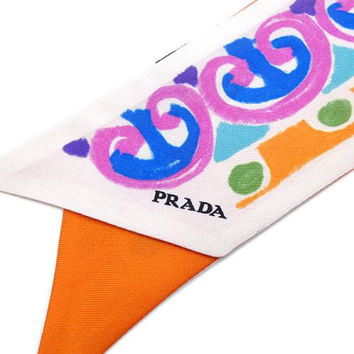 美品 プラダ スカーフ PRADA プリント ツイル スキニースカーフ 
