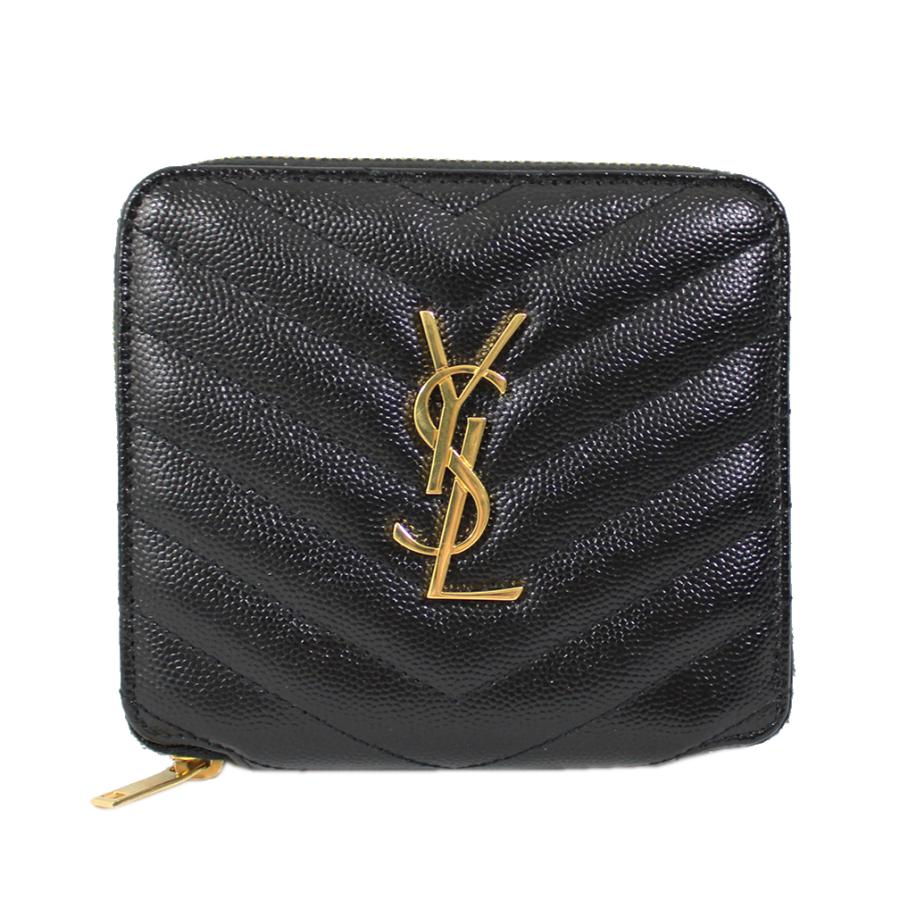 美品☆サンローランスター YSL2つ折財布ホックレザーカサンドラロゴ