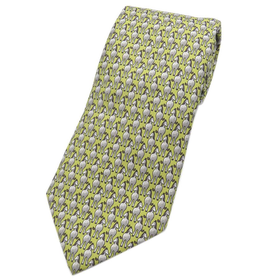 美品 エルメス ブランド ネクタイ HERMES シルク ワイドタイ 馬 ホース  