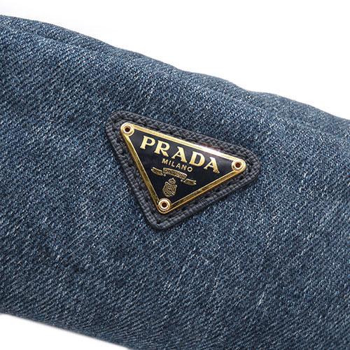 プラダ ポーチ PRADA デニムキャンバス 三角ロゴ 化粧ポーチ メイク 