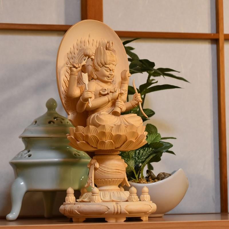 木彫り仏像 桧木【愛染明王】坐2.5寸 総高25.5cm : 海宇工芸館 木彫り仏像 桧木【愛染明王】坐2.5寸 総高25.5cm : 海宇工芸館