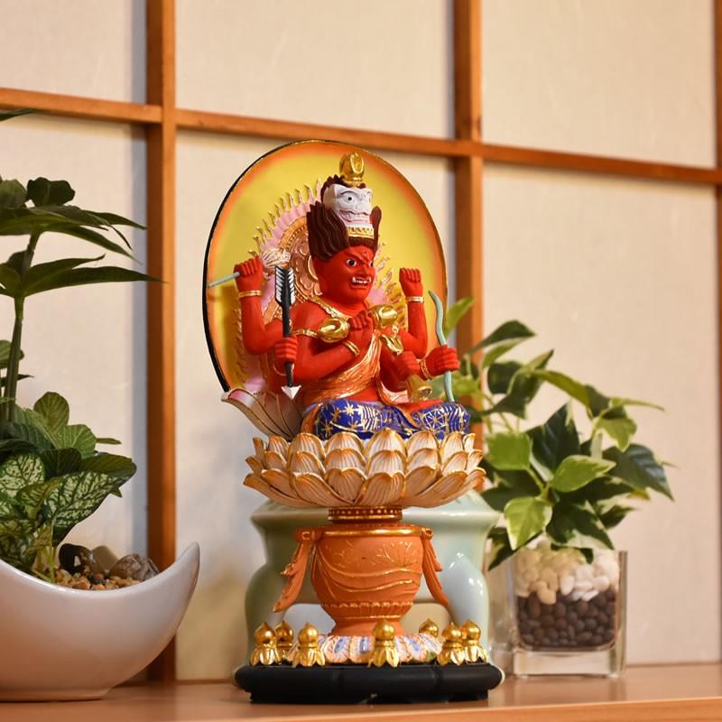 木彫り仏像 桧木【愛染明王】坐2.5寸 極彩色 総高23cm : 海宇 木彫り仏像 桧木【愛染明王】坐2.5寸 極彩色 総高23cm : 海宇