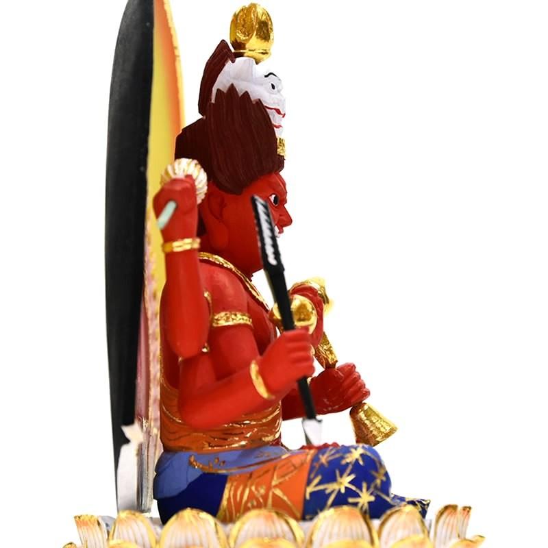 木彫り仏像　桧木【愛染明王】坐2.5寸　極彩色　総高23cm 【レインボー】
