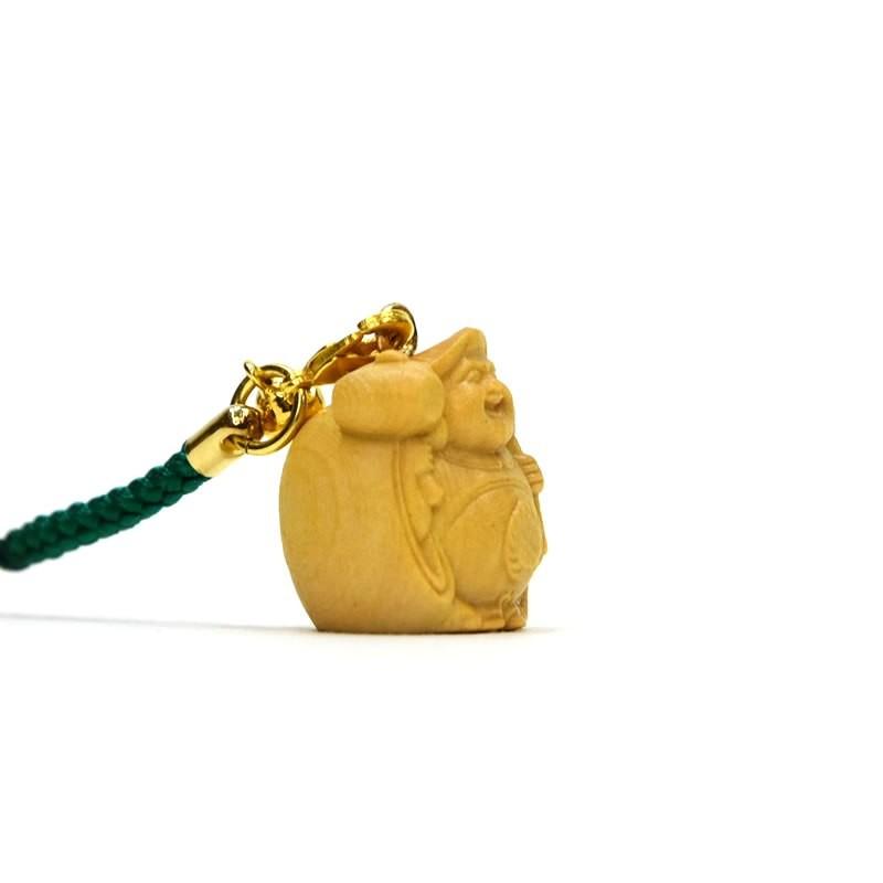 木彫り 柘植根付・ストラップ 開運・招福【大黒天】 ※鈴付 : 海宇工芸