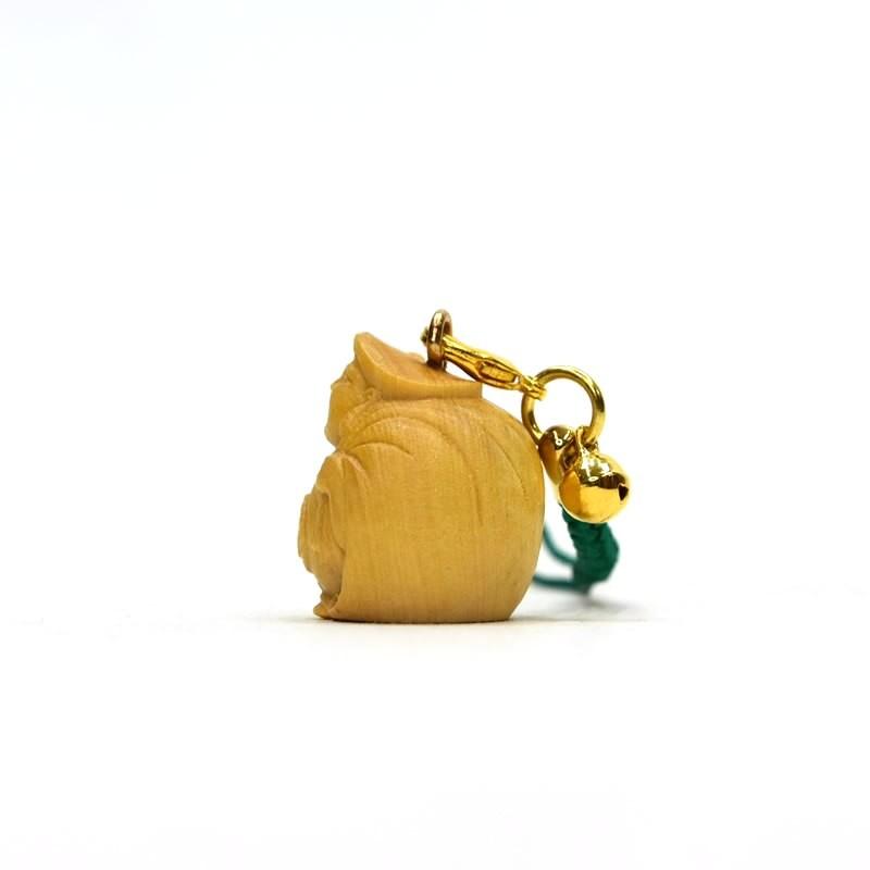 木彫り 柘植根付・ストラップ 開運・招福【大黒天】 ※鈴付 : 海宇工芸