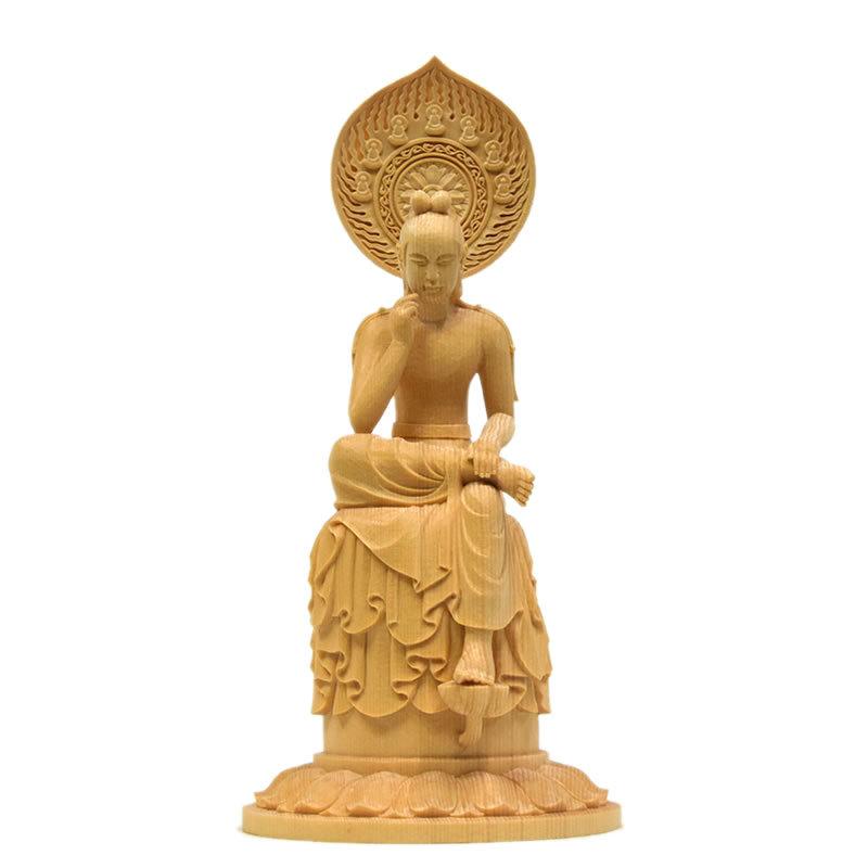 木彫り仏像 上彫【中宮寺形菩薩半跏像（伝如意輪観音）】 桧木 高20cm