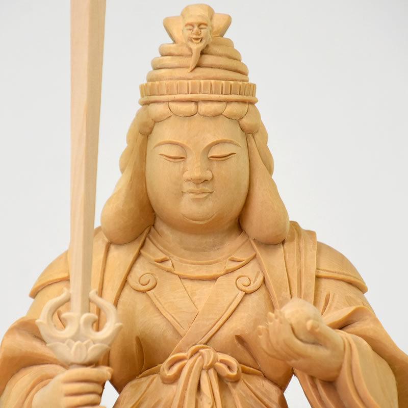 木彫り仏像 上彫【宇賀弁財天（弁才天）座像】 桧木 坐4.0寸