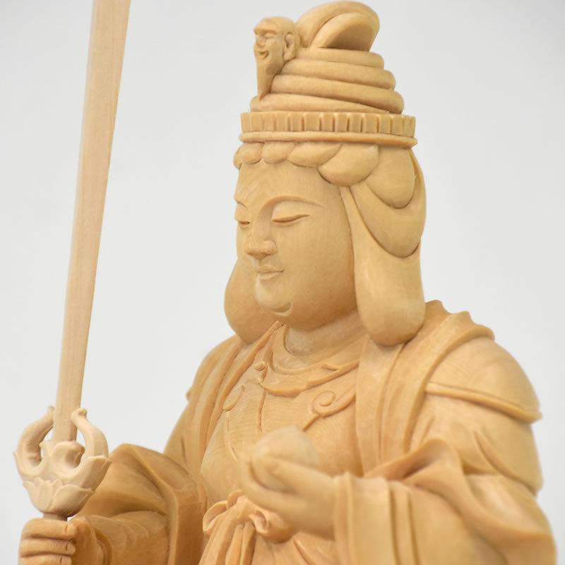 木彫り仏像 上彫【宇賀弁財天（弁才天）座像】 桧木 坐4.0寸